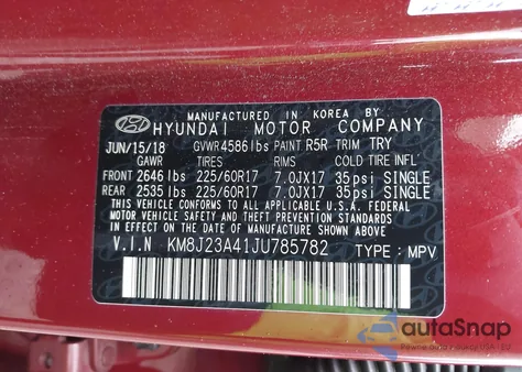 2018 Hyundai Tucson Se from USA, damaged, VIN KM8J23A41JU785782